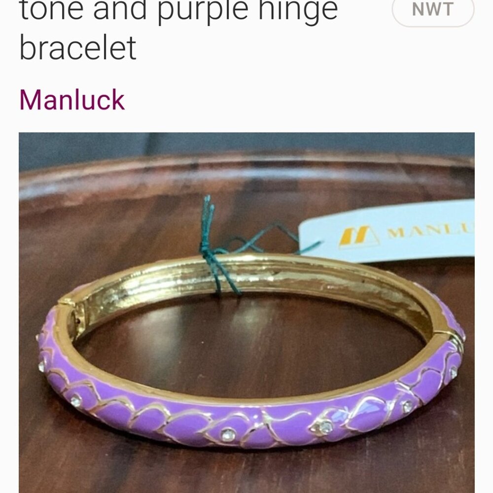 NWT Manluck gold tone and purple hinge bracelet